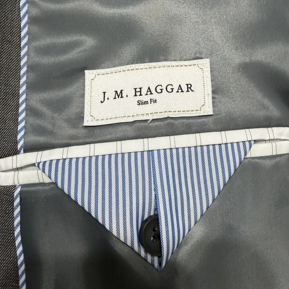J.M. Haggar Slim Fit Suit Jacket Gray Stretch Sport Coat Blazer Mens *defect*